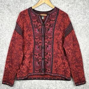Vintage‎ Skyr Womens Embroidered Cardigan Sweater Plum Size L Floral Cottagecore